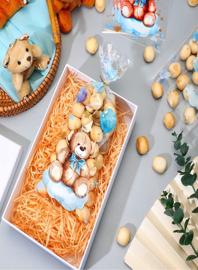 Maitys 100 Pieces Bear Baby Shower Treats Cellophane Bags Plastic Goodie Candy Bags with 100 Gold Twist Ties Gift Bags for Gender Reveal Birthday Party Favors (Blue,Sweet Style) - Image 3